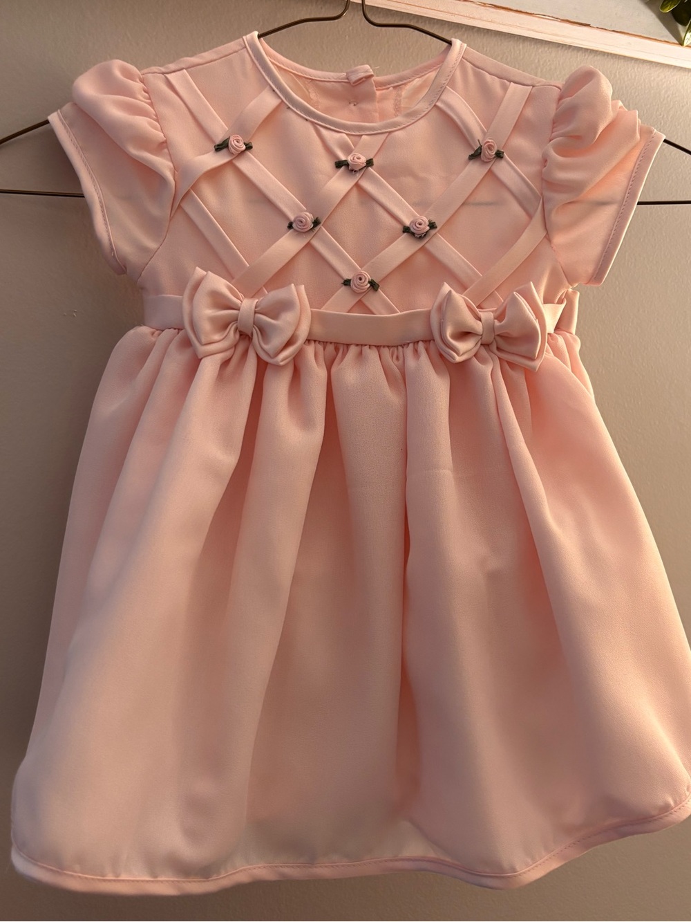 Nicole Soft Pink Bow & Rose Trim Formal Girls Dress